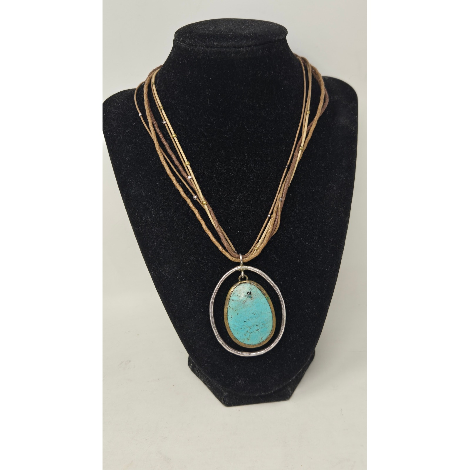 Silpada Sterling Silver Turquoise Hoop Pendant Multi-Strand Cord Necklace N1804